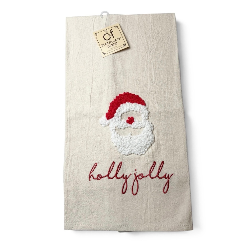 C&F Home Holly Jolly Santa Flour Sack Kitchen Towel Christmas 86171390 NWT